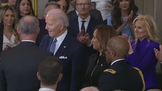 Pres. Biden, VP Harris get standing ovation