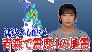 【地震情報】陸奥湾でM4.6の地震　青森県平内町で最大震度4　津波の心配なし