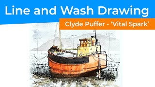 Line and Wash Drawing of an Old Boat