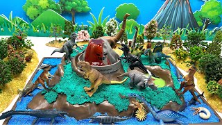 Dinosaur Island With Volcano Eruption! Sea Dino, T-Rex, Brachiosaurus Dino Play