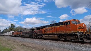 Surprise Heritage Unit CENTRAL OF GEORGIA #8101 trailing BNSF #7455 \u0026 Super TRIOs BNSF #8022 /#7015