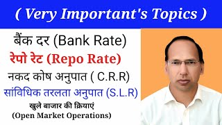 Bank Rate//Repo Rate//RRR//CRR//SLR || Open Market Operations ||  NET/IAS/SSC//Bank Po Exams etc.