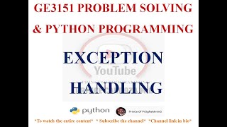 EXCEPTION HANDLING IN PYTHON | GE3151 PROBLEM SOLVING AND PYTHON PROGRAMMING NOTES