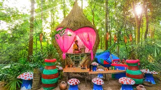 Survival In Rainforest, Build The Most Beautiful Sweetheart Bamboo House  Girl Living Off The Grid.