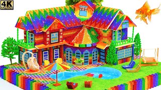 DIY -  Build Rainbow Villa House With Swimming Pool From Magnetic Balls ( Satisfying )