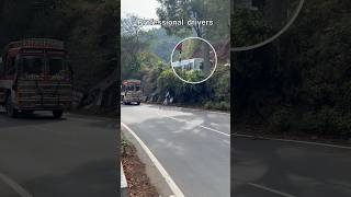 Truck in sharp curve buss in downhill Uturn ghat road #drivingskills #trucklover