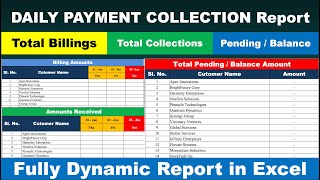 DAILY PAYMENT COLLECTION Report in Excel 2026, Fully Dynamic I Payment Collection Report in Excel
