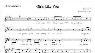 "Girls Like You" Maroon 5 ft. Cardi B Alto Sax Cover | Sheet Music PDF | Lyircs