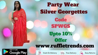 Exclusive partywear georgette sarees I Trendy silver stripes I Spark look I Comfortable wear