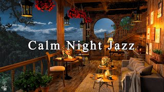 Calm Night in Cozy Coffee Shop Ambience ☕ Instrumental Jazz Music & Soft Crickets Sounds to Relaxing