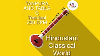 Tabla and Tanpura Scale C | Teen Taal 200 BPM Scale C