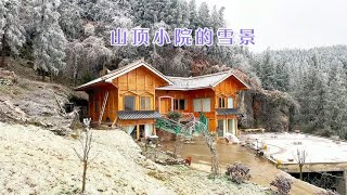 山顶隐居 花了一年半的时间修建的小木屋 迎来了第二个冬天的雪景