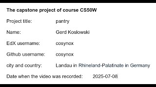 Capstone Project Pantry for the course CS50W Web Programming with Python and Javascript