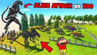 ALIEN XENOMORPH ATTACKED my ZOO in Animal Revolt Battle Simulator with SHINCHAN and CHOP