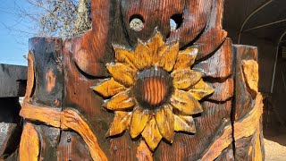 Celtic Cross Irish Throne chair Final. Chainsaw carving.