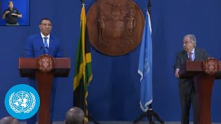 Kingston, Jamaica: UN Chief with Prime Minister Holness | Press Conference | United Nations