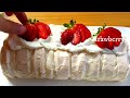 incredible delicious dessert for tea meringue roll with strawberries pavlova roll roulade