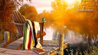Relaxing Autumn Lake ASMR Ambience🍁Windy Autumn Leaves, Lake Sounds, Ducks, Crows, Book & Tea📙🍵