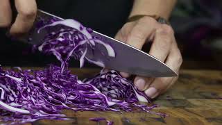 Hado Shirogami No.1 240mm Urushi handle Gyuto vs Red Cabbage