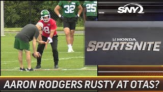 Connor Hughes and Jeane Coakley track the progress of Aaron Rodgers at Jets OTAs | SportsNite | SNY