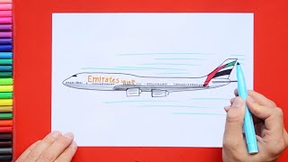 How to draw Emirates Boeing B747 airplane