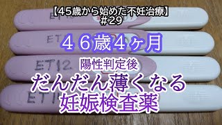 【45歳から始めた不妊治療】#29 ～だんだん薄くなる検査薬～ #不妊治療 #移植 #陽性判定後 #妊娠検査薬