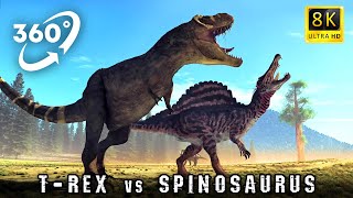 VR 360 Dinosaur fight T-REX VS SPINOSAURUS | DINO BATTLE IN VIRTUAL REALITY video