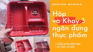 Khay - hộp nhựa đựng cơm 3 ngăn dùng 1 lần SZ03 (Kèm nắp nhựa) | ®Bao bì XANH