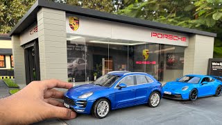 Mini Diorama - Porsche Luxury Car Showroom Miniature | 1/18 Scale Diorama for Scale Model Cars