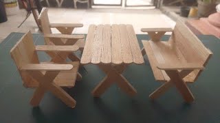 Miniatur Meja dan Kursi dari Stik Es Krim || Table and chairs from popsicles sticks