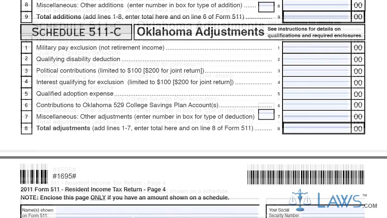 Form 511 Oklahoma Resident Income Tax Return And Sales Tax Relief ...