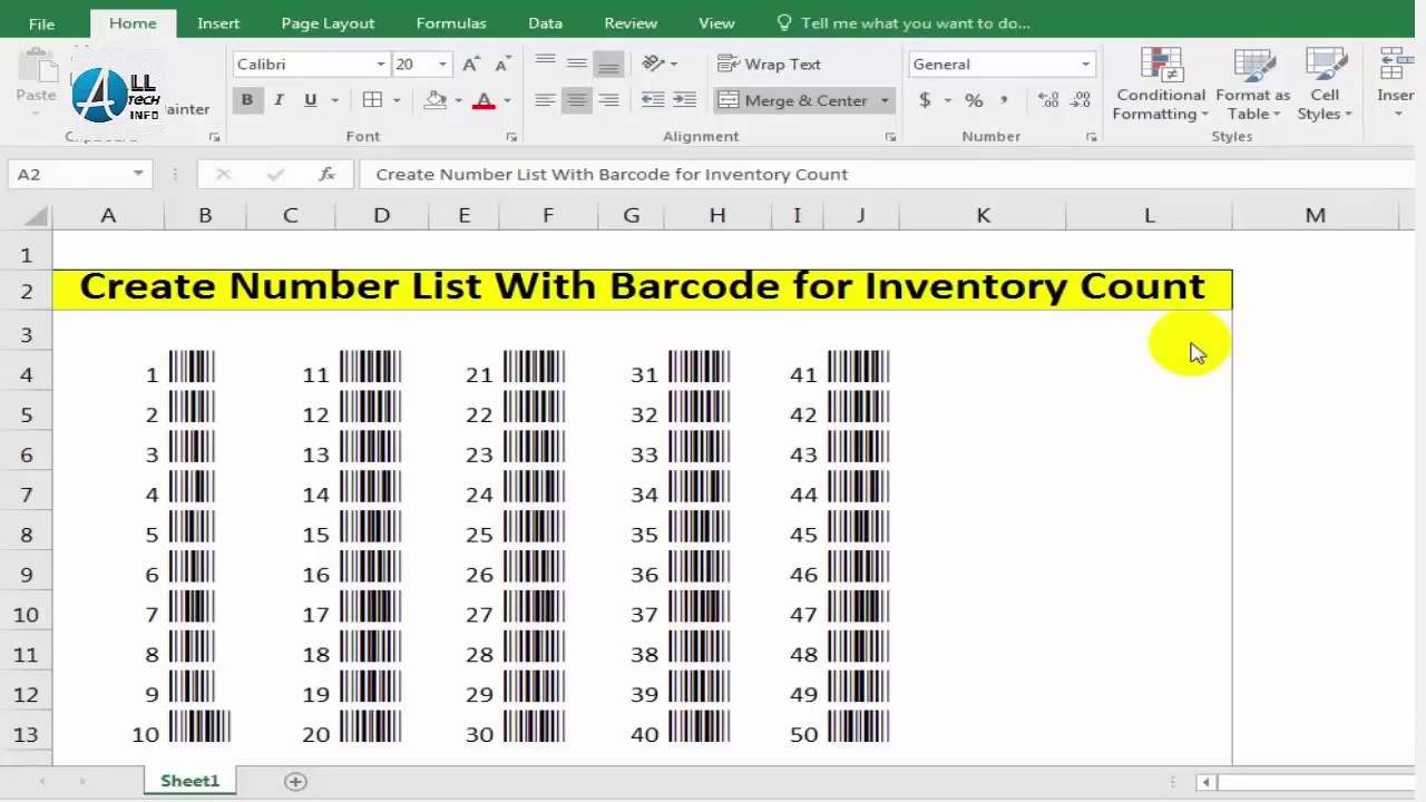 Excel Barcode Inventory Template