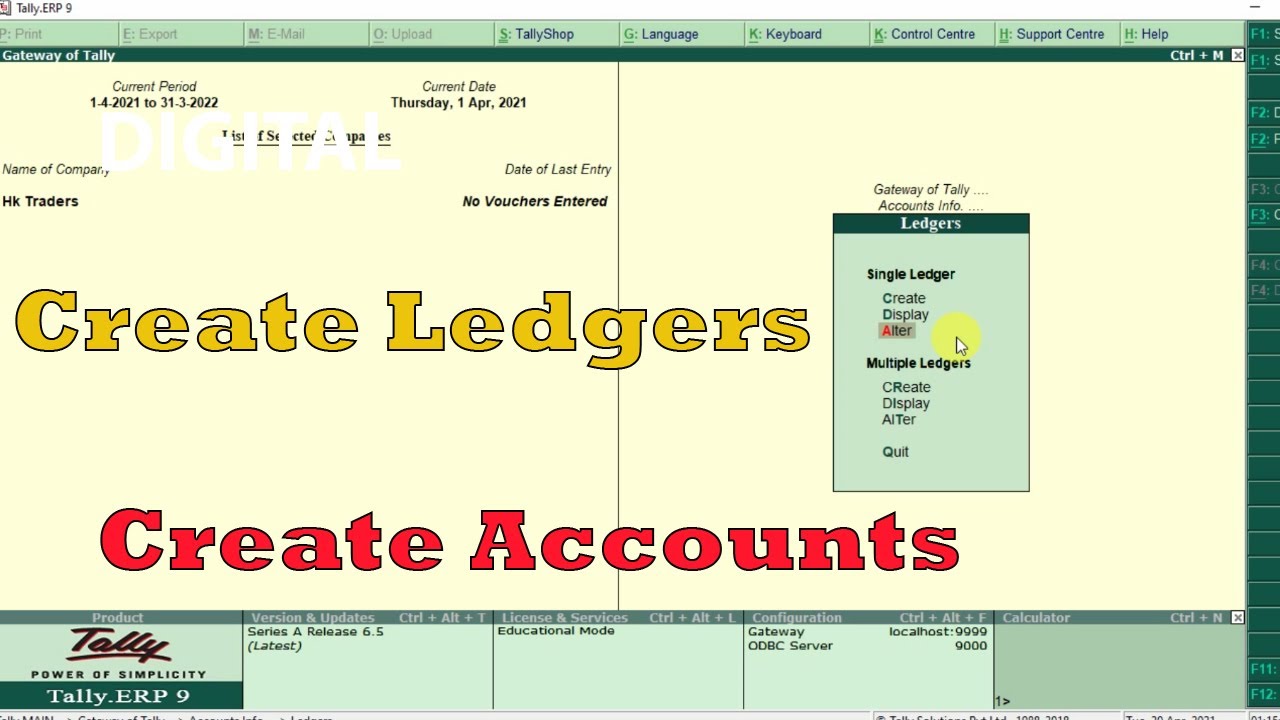 Tally ERP 9 - How To Create Ledgers Account | Create Ledger In Tally In ...