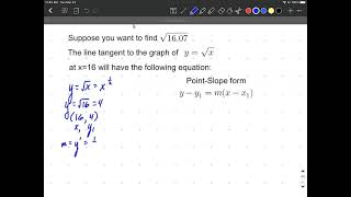 Linear approximation (tangent line approximation) for square root calculus
