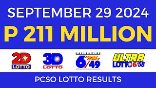 Lotto Result Today 9pm September 29 2024 | PCSO Complete