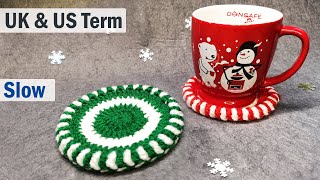 How to crochet coaster Crochet Christmas Peppermint Coaster Crochet Spearmint Coaster