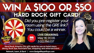 LIVE DRAWING 05/18/26 at 3:00 PM EST: See if you won up to $100 Hard Rock Gift Card!