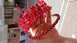 double crystal bead detailed feather bridal crown hair accessory making / diy