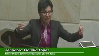 Intervención senadora Claudia López en debate del Estatuto de oposicion