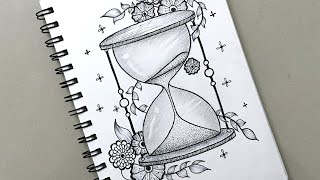 How to draw an hour glass | sand clock drawing | floral art