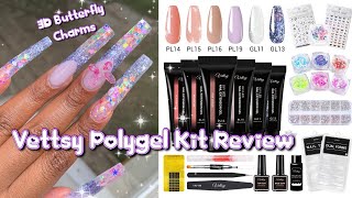 Vettsy Polygel Kit Review | Glitter French Tips | 3D Butterfly Nail Charms