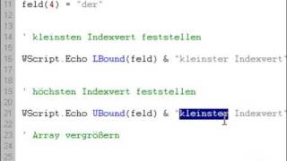 Visaul Basic Script tutorial . Array VBS, Windwos Scripting Host, Ubound, Lbound, Indexwert