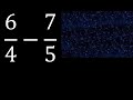 6/4 menos 7/5 , Resta de fracciones 6/4-7/5 heterogeneas , diferente denominador