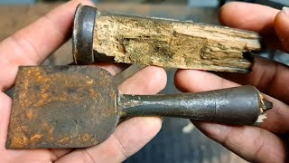Restoration of old vintage chisels with rusted and broken handles