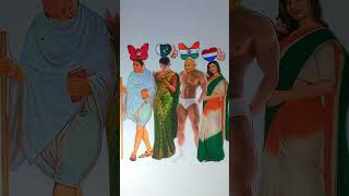 🇭🇰🇵🇰🇭🇺🇮🇳 Happy Independence Day Drawing || Flag Drawing on Butterfly 🦋 #shorts #art #viral #trending