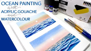 How To Paint Ocean Waves With Acrylic Gouache and Watercolour - Testing Out Liquitex Acrylic Gouache