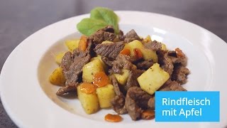 Rezept: Gebratenes Rindfleisch mit Apfel