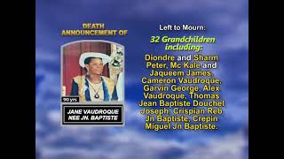 Jane Vaudroque nee Jn. Baptiste ~ Long Obituary