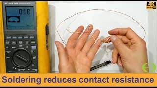 Contact resistance of soldered wires versus twisted wires.