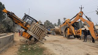 JCB Excavator Got Accident While Loading in Truck - Recover by JCB and Case Backhoe - Dozer Video